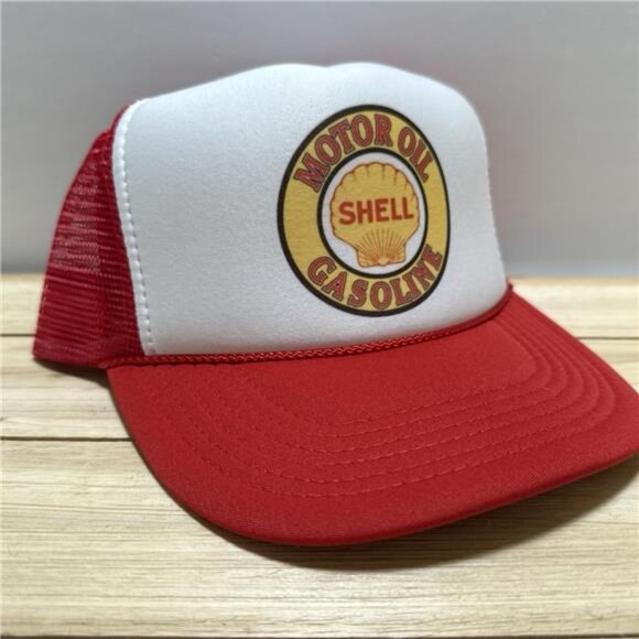 Retro 1970s Vintage Style Logo Shell Gasoline Hat Motor Oil Racing Trucker Cap - Picture 2 of 3
